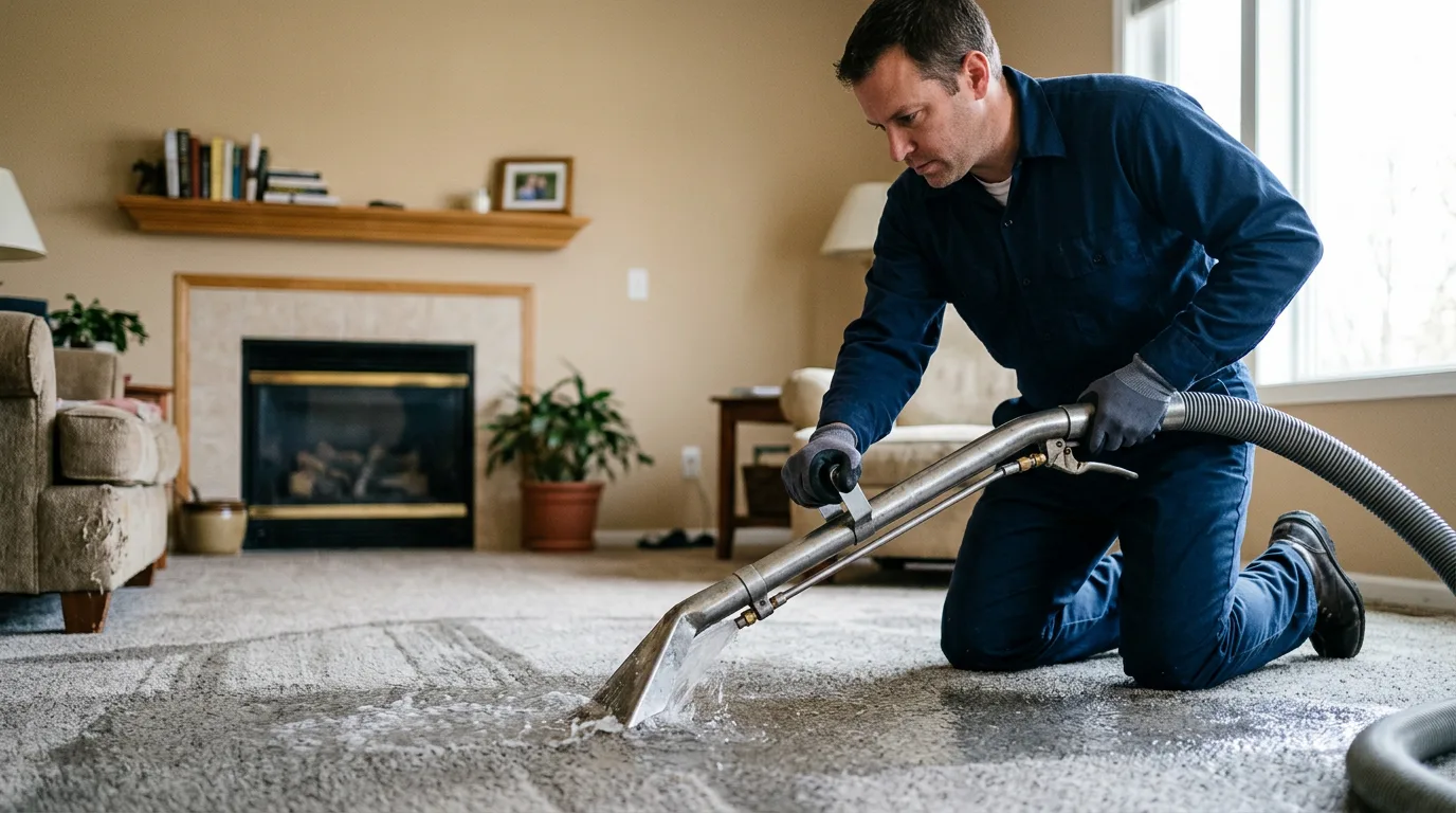 Water damage restoration technician working near Dowling, MI